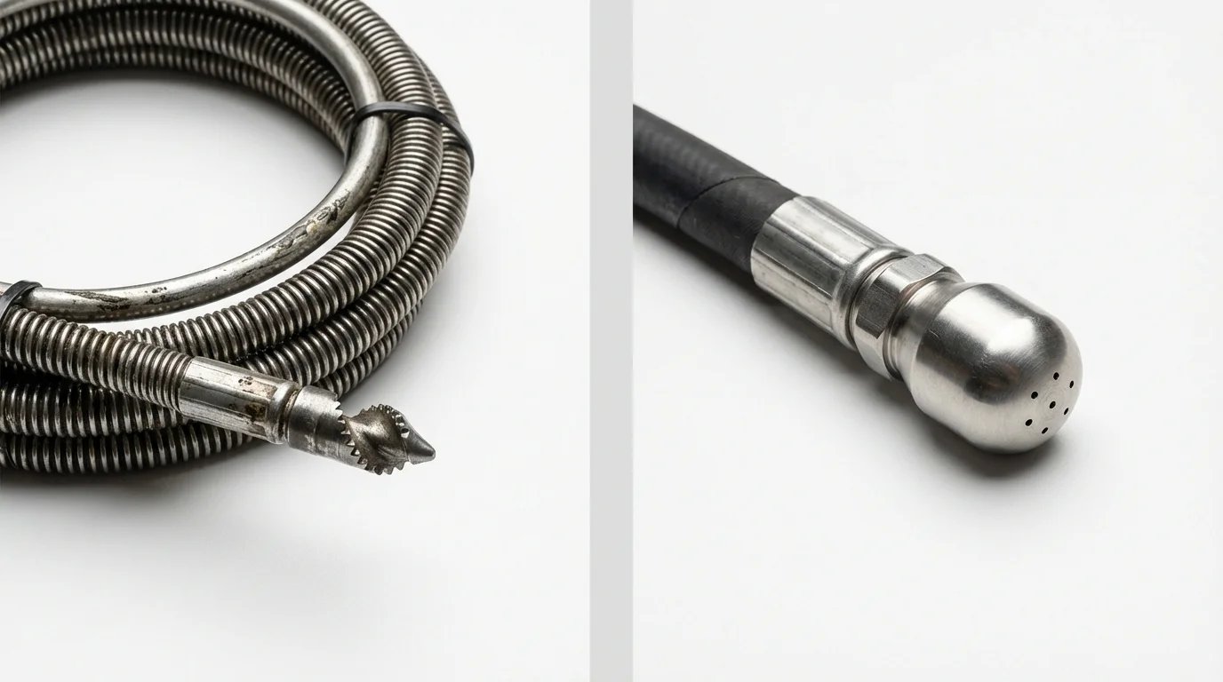 Drain snake cable and hydro jetting nozzle used for drain cleaning in Seymour, IN