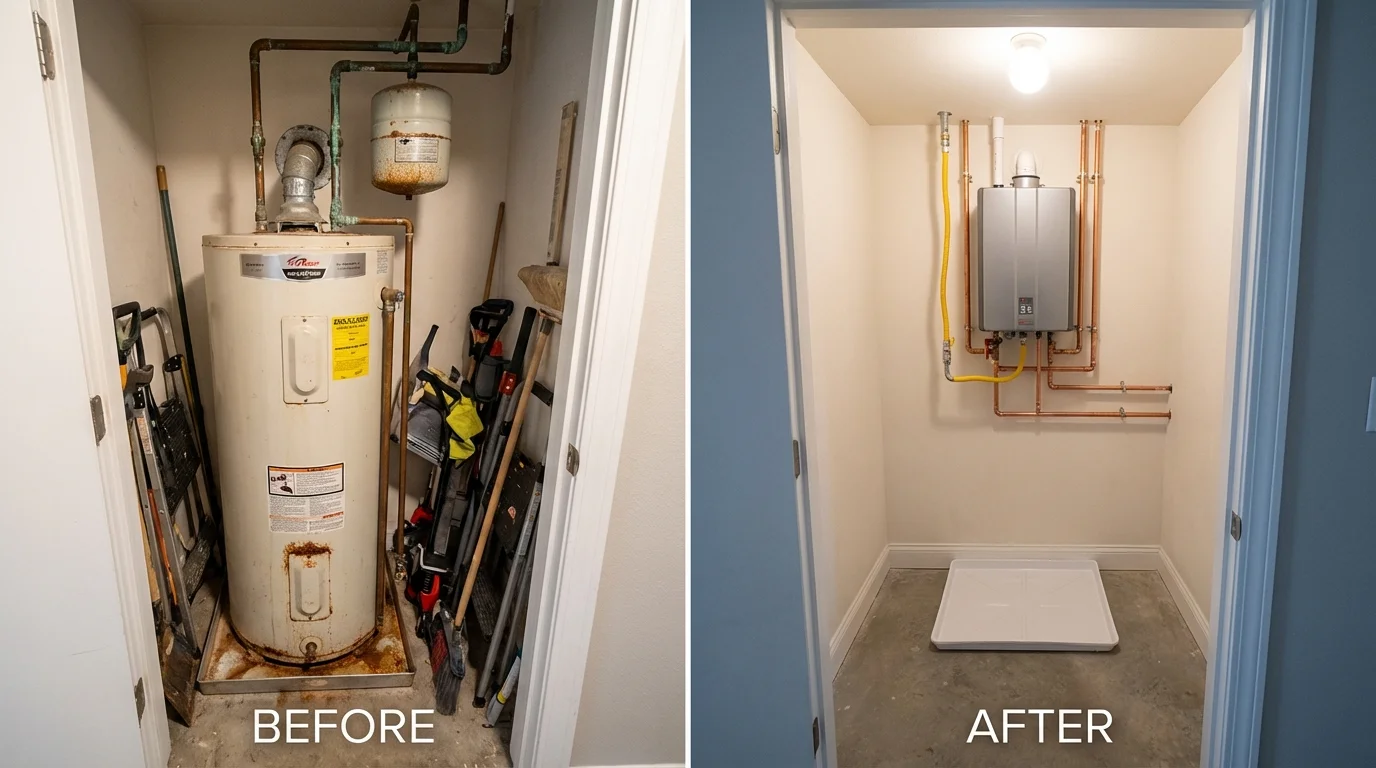 Tank water heater versus wall-mounted tankless unit comparison for Seymour, IN homeowners