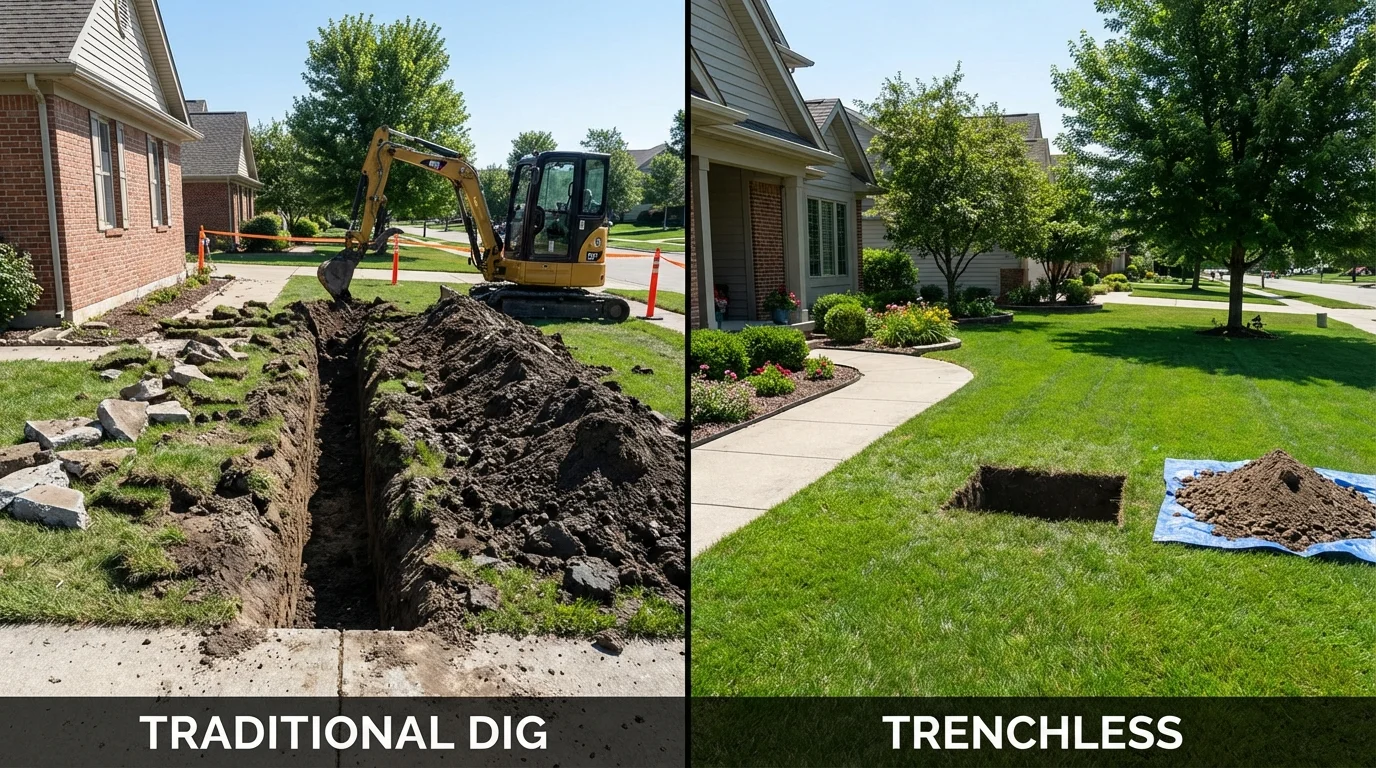 Trenchless sewer repair with minimal yard damage versus traditional excavation in Seymour, IN